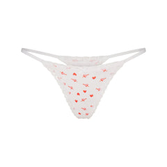 LIGHTWEIGHT COTTON POINTELLE LACE STRING THONG | SNOW ARROWED HEARTS