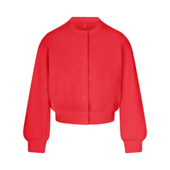 COTTON FLEECE SHRUNKEN CARDIGAN | WASHED RED