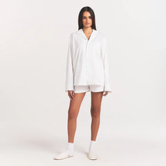 COTTON POPLIN SLEEP LONG SLEEVE AND BOXER SET | SNOW CONTRAST