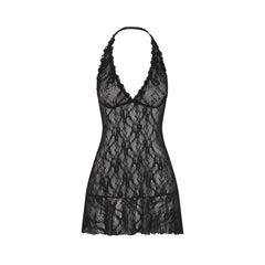 STRETCH LACE HALTER MINI DRESS | SOOT